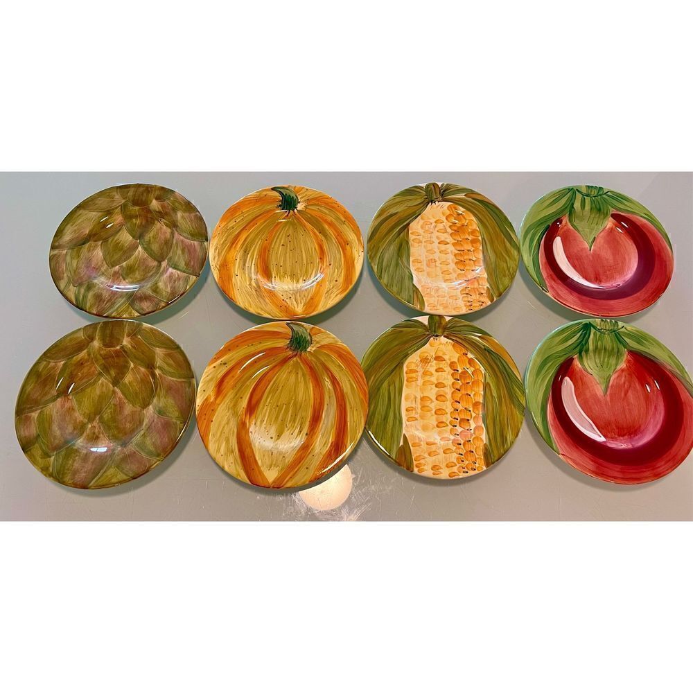 Set of 8 Pfaltzgraff Central Market Plates 8”Artichoke, Corn, Pumpkin Tomato